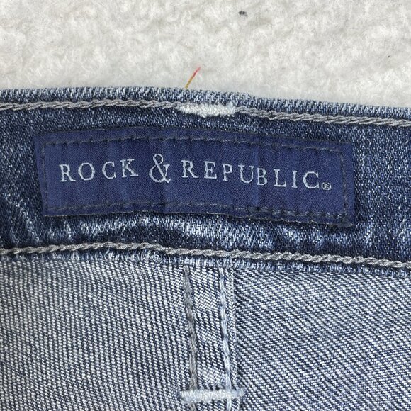 Rock & Republic Kasandra Bootcut Size 12 Mid Rise Blue Emrboidered Jeans 33x32 - Picture 11 of 14